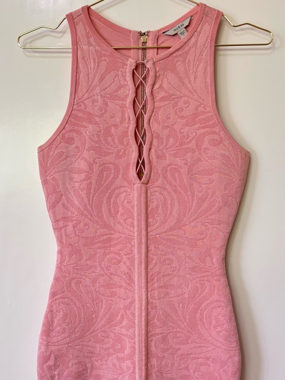 Guess| Peachy Pink Sleeveless Textured Bodycon Bandage Mini Dress Sz S